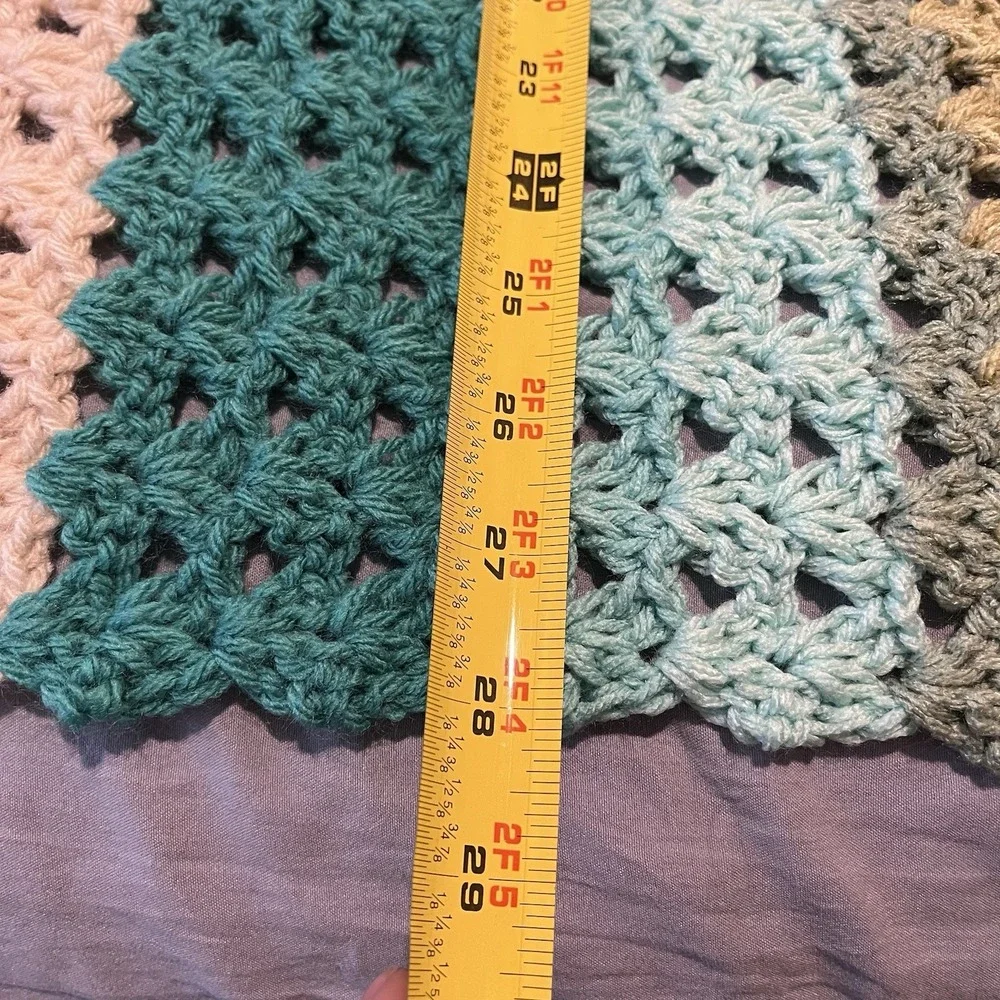 Crocheted Striped Throw Blanket afghan 65 x 28 earth tone cottage core